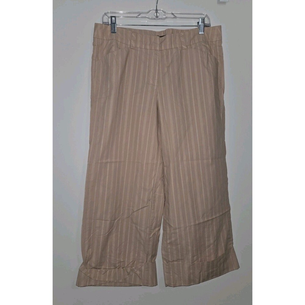 Anthropologie FEI Womens Sz 10 Striped Cuffed Wide Leg Capri Pants Pink Cotton